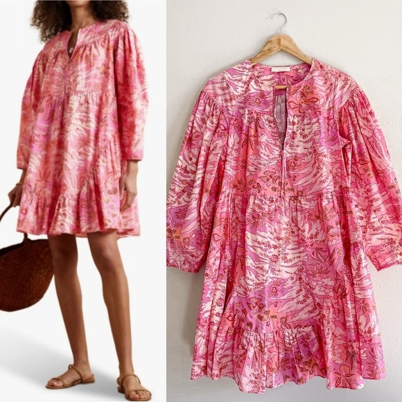 Ulla Johnson | Leiko Floral Print Tropical Pink Dress - Picture 1 of 16